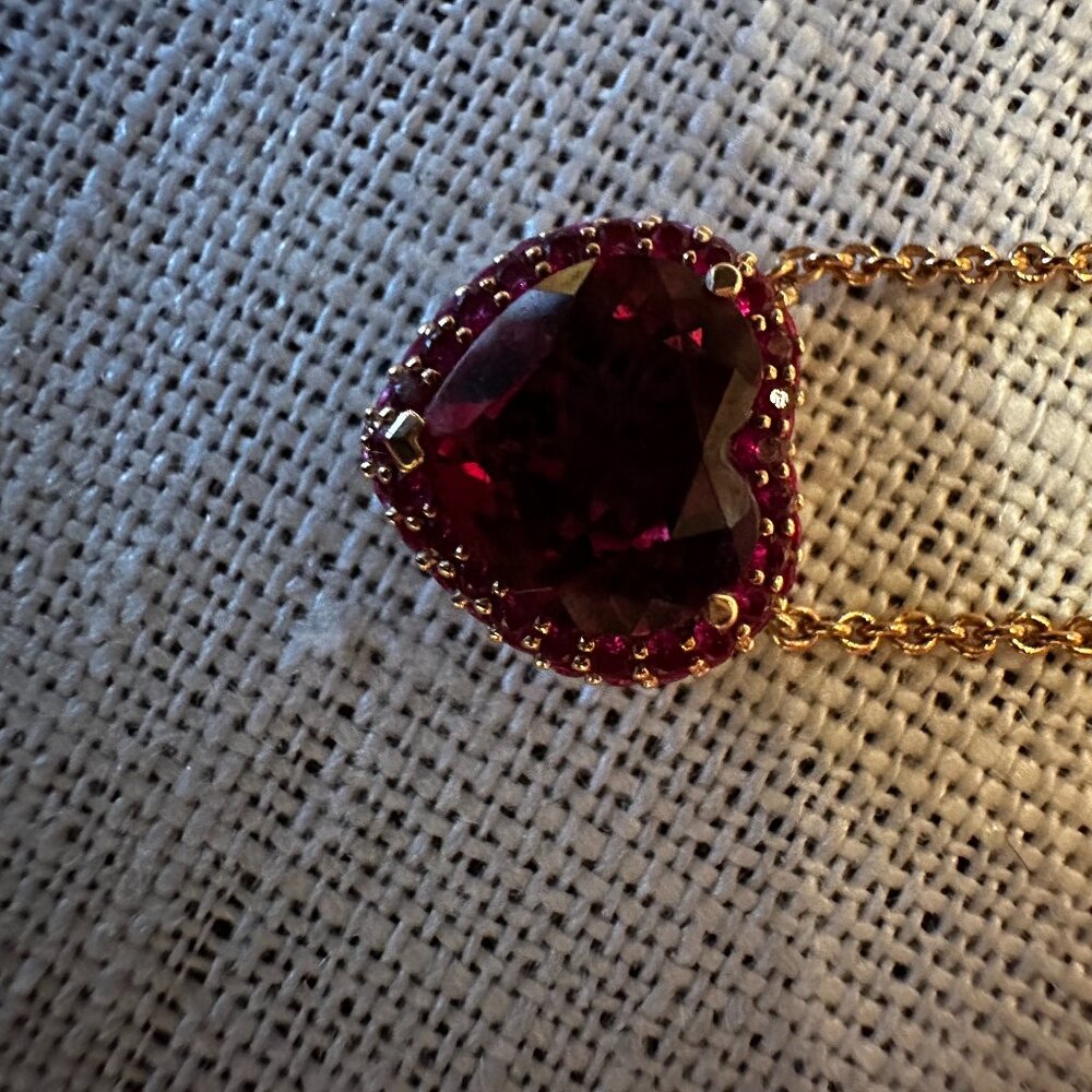 Nicole Rose Pink Sapphire Heart Pendant 18k gold necklace